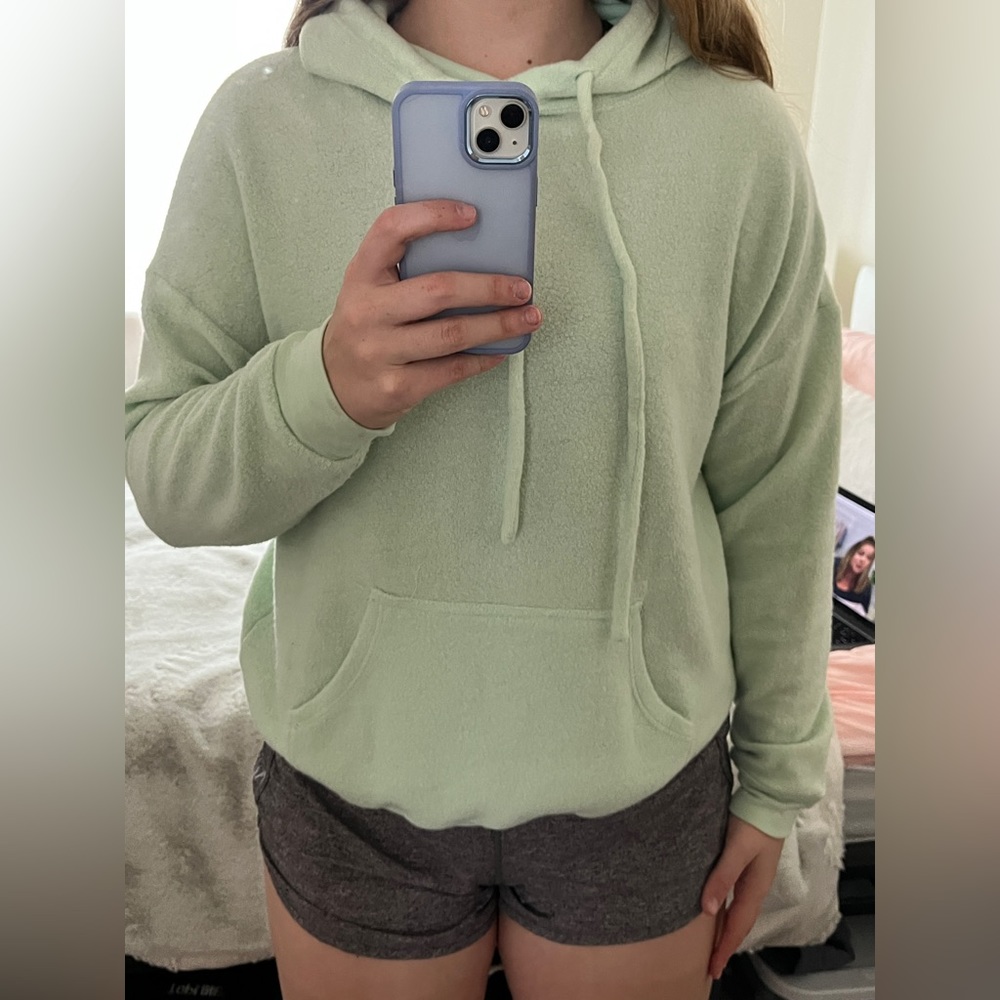 green fuzzy hoodie